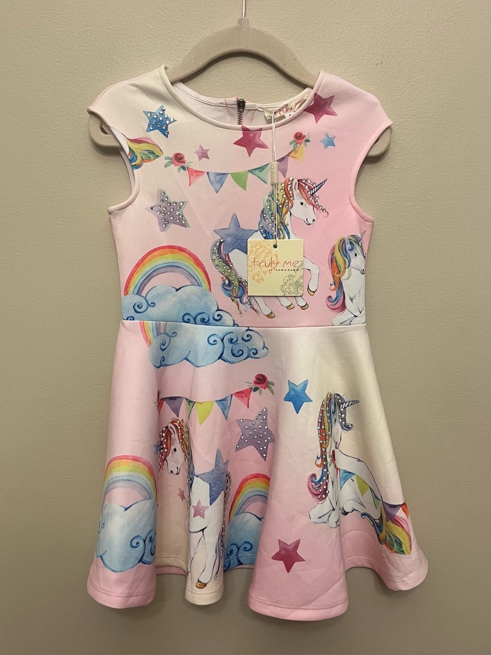 NWT Truly Me by Sara Sara Embellished Unicorn Skater Dress Girls Sz 4 Whimsical